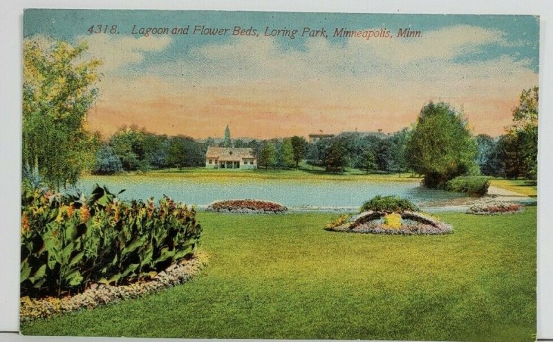 MN Lagoon and Flower Beds, Loring Park Minneapolis Minnesota Postcard P1