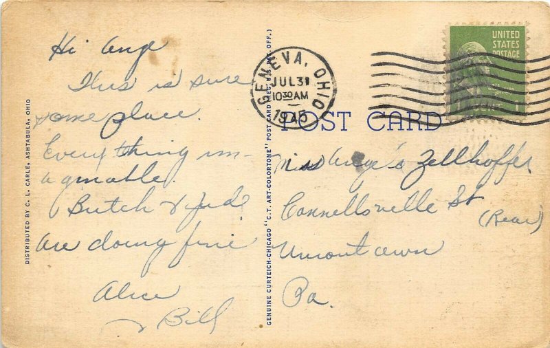 Geneva-On-The-Lake Ohio 1945 Postcard Golf Course