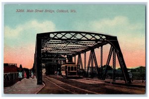 c1950 Main Street Bridge Trolley Terminal Station Oshkosh Wisconsin WI Postcard