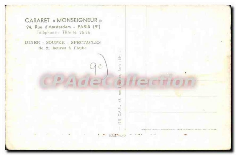 Old Postcard Cabaret Monseigneur Amsterdam street Paris
