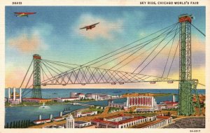 Vintage Postcard 1930's Sky Ride Chicago World's Fair Double Decked Rocket Cars