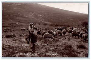 1930 Sheep And Their Shepard Rifle Mountain Palestine RPPC Photo Postcard 