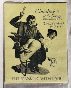 Claudine 3 - Garage. Hollywood CA. Show Postcard.  spanking bare bottom lady