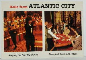 Atlantic City Greetings Playing the Slot Machines & Blackjack Postcard P10