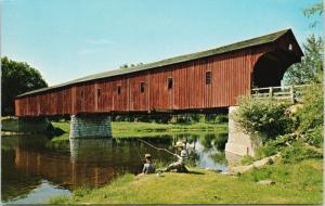 Kitchener Ontario ON West Montrose Covered Bridge Boys Fishing Postcard D70