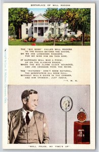 Oologah Oklahoma~Ranch Birthplace Of Will Rogers~EC Kropp~Vintage Linen Postcard