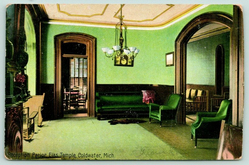 Coldwater Michigan~Elks' Temple~Reception Parlor~Chandelier~Arch Doorway~c1910