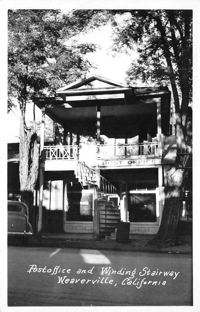 RPPC Post Office & Winding Stairway WEAVERVILLE, CA 1940s Vintage Photo