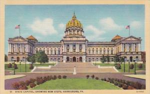 Pennsylvania Harrisburg State Capitol Showing New Steps Curteich