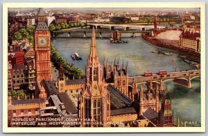 Vtg London England Houses Of Parliament Waterloo City View 1910s Postcard