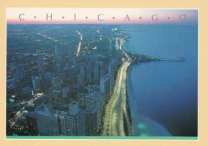Illinois Chicago Aerial View Lake Front Drive At Night