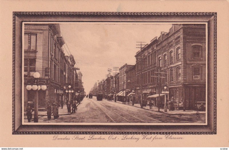 LONDON, Ontario, Canada, 1900-1910s; Dundas Street Looking West From Clarence...