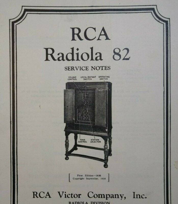 RCA Radiola 82 Vintage Original 1930 Service Notes Manual Radio Victor 12 Pages