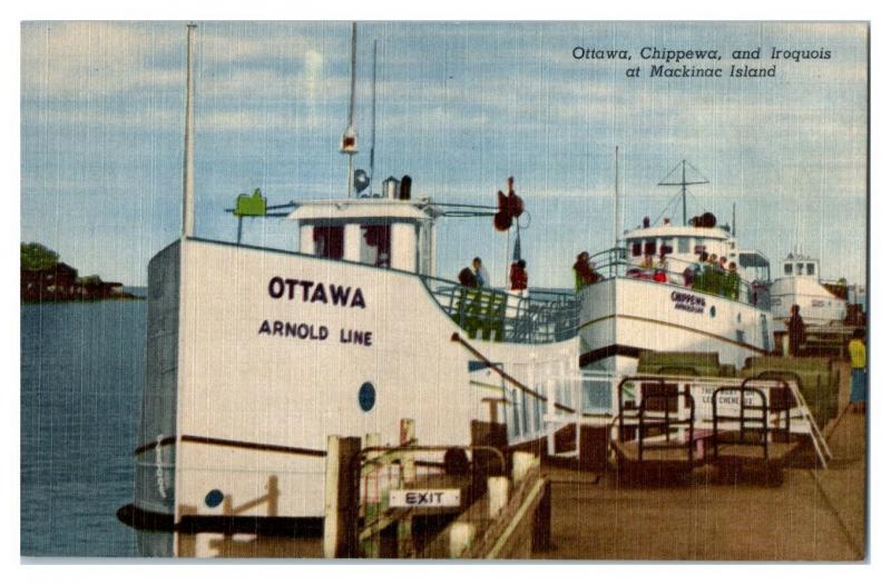 Ottawa, Chippewa & Iroquois Arnold Line Steamers Mackinac Island Postcard 5F(2)9