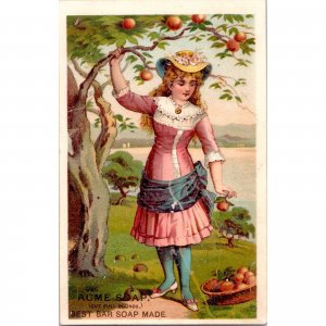 ACME Soap - Best Bar Soap Made - Girl - Apple Tree - Victorian Trade Card