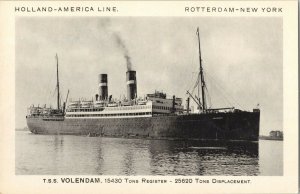 T.S.S. Voledam Holland-America Line Rotterdam-New York Vintage Postcard PC-11