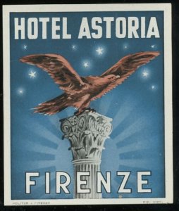VINTAGE HOTEL ASTORIA FIRENZE AUTHENTIC ADVERTISING LUGGAGE STICKER 13-65X 