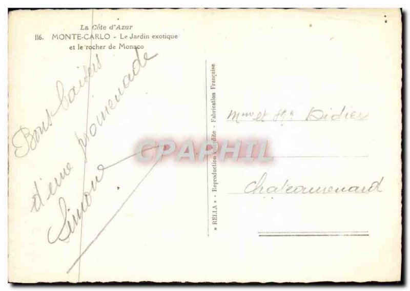 Modern Postcard The Cote d & # 39Azur Monte Carlo Garden Extoique And Le Roch...