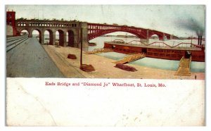 Early 1900s Eads Bridge and Diamond Jo Wharfboat, St. Louis, MO Postcard *6L19