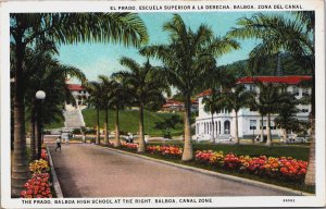 Panama The Prado Balboa High School At The Right Balboa Canal Zone Postcard C090