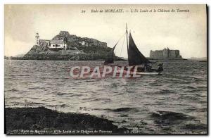 Old Postcard Bay of Morlaix L & # 39Ile Louet and the castle of Taurus Boat