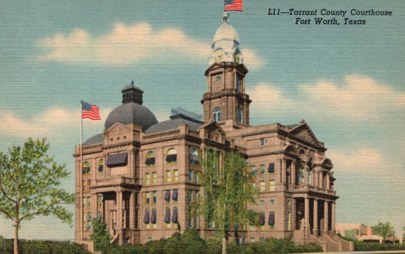 Vintage Postcard Tarrant County Courthouse Prominent Old Building Fort Worth TX