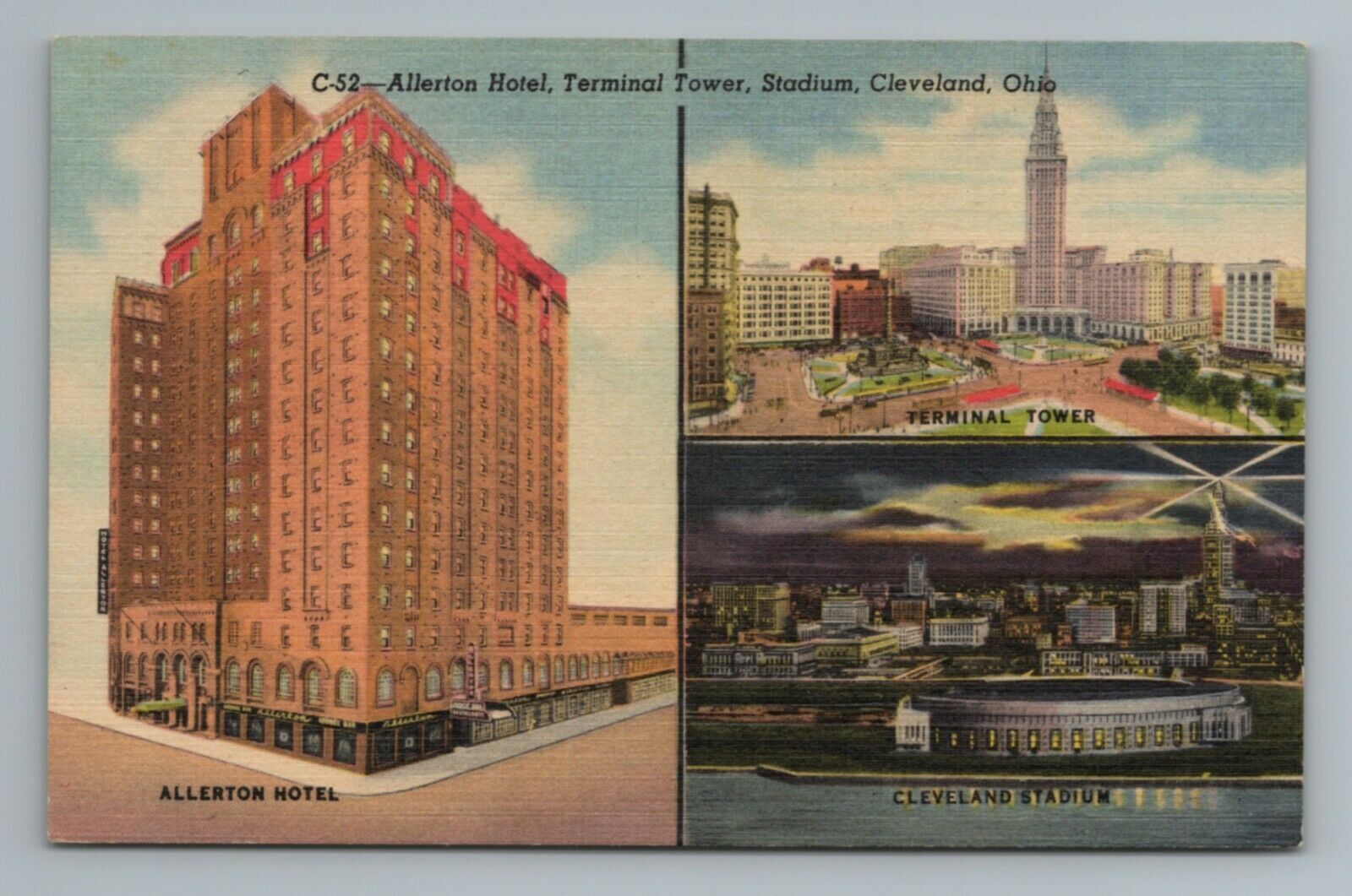 Allerton Hotel Terminal Tower Stadium Cleveland Ohio Vintage Postcard