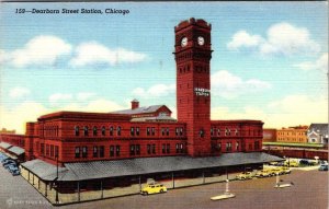 Chicago, IL Illinois DEARBORN STREET RAILROAD STATION Train Depot LINEN Postcard