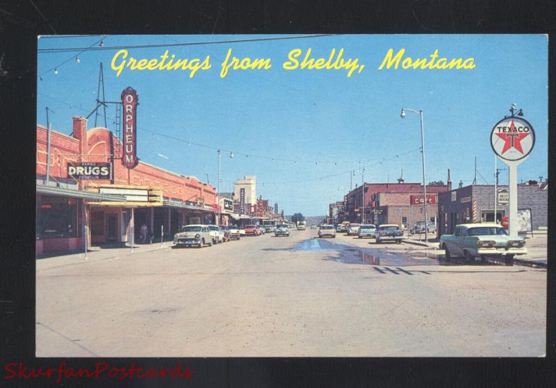 SHELBY MONTANA DOWNTOWN MAIN STREET SCENE 1950's CARS VINTAGE POSTCARD