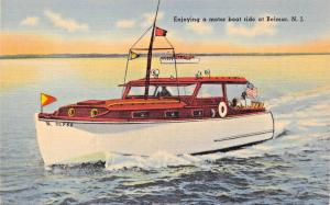 BELMAR NEW JERSEY~ENJOYING A MOTOR BOAT RIDE~WOOD BOAT POSTCARD 1940s