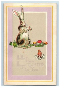 1910 Cute Easter Bunny Colored Eggs Chick Postcard P92