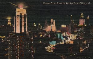 Vintage Postcard General Night View Scene By Wacker Drive Chicago Illinois IL