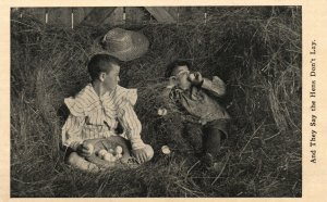 Vintage Postcard 1910's And They Say The Hens Don't Lay Eggs Brothers
