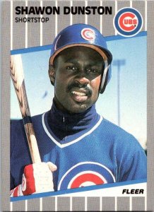 1989 Fleer Baseball Card Shawon Dunston Chicago Cubs sk21006