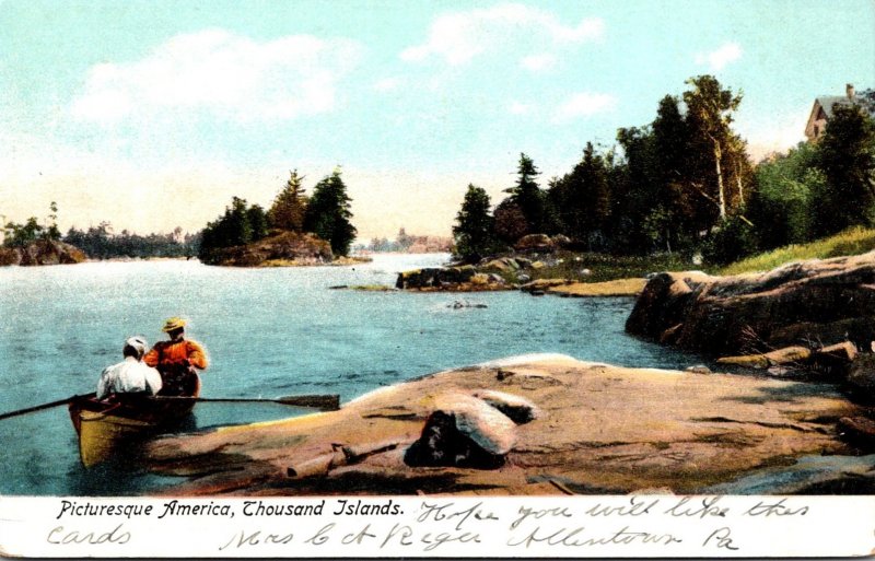 New York Thousand Islands Pituresque Scene Couple In Canoe