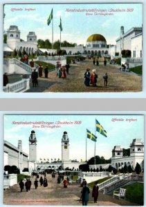 2 Postcards STOCKHOLM SWEDEN ~ Konstindustriutstallningen 1909 Exhibition Garden