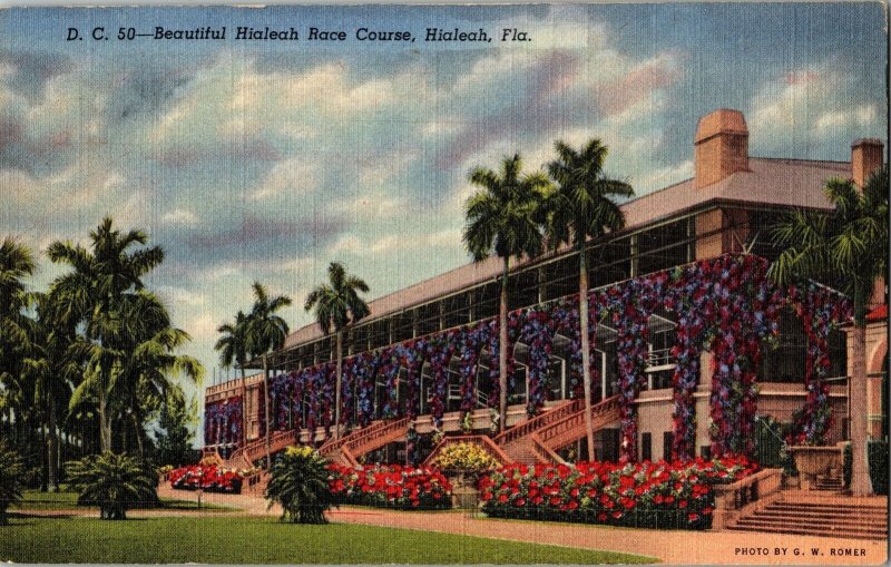 Beautiful Hialeah Race Course Florida FLA Grandstand Postcard UNP Unused Vintage 