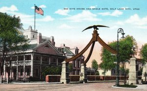 Vintage Postcard Bee Hive House And Eagle Gate Salt Lake City Utah E.C. Kropp