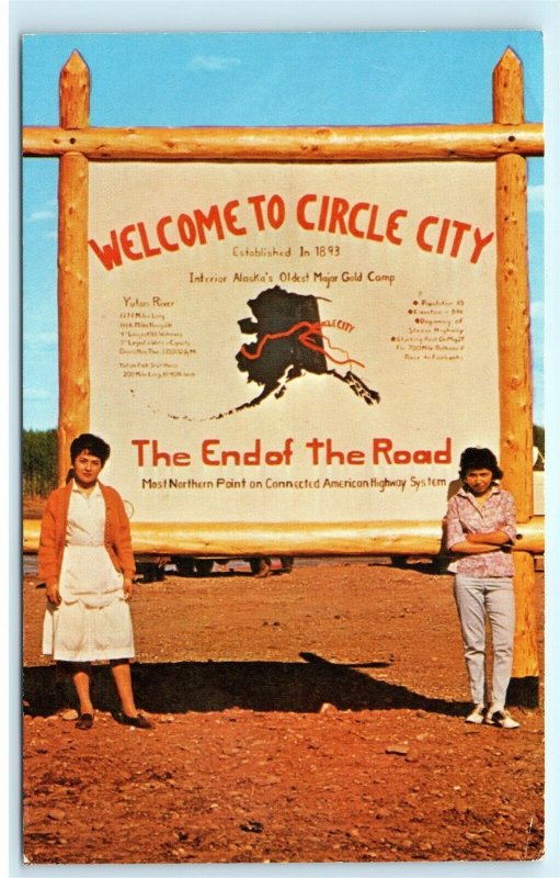 Circle City Yukon-Koyukuk Circle Alaska Town Sign Vintage Postcard E10 