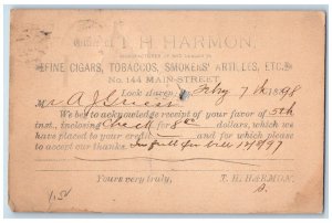 1898 TH Harmon Fine Cigars Tobaccos Smokers Lock Haven Fleming PA Postal Card