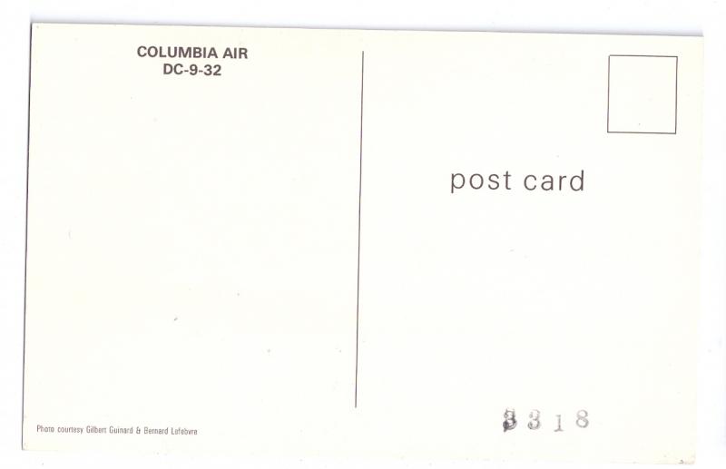 Columbia  Air DC-9-32 Vintage Postcard