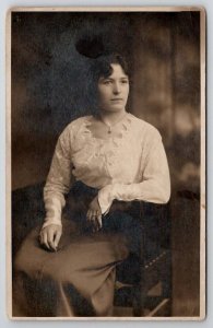 RPPC Lovely Young Woman Pretty Lace Blouse Real Photo Postcard M22