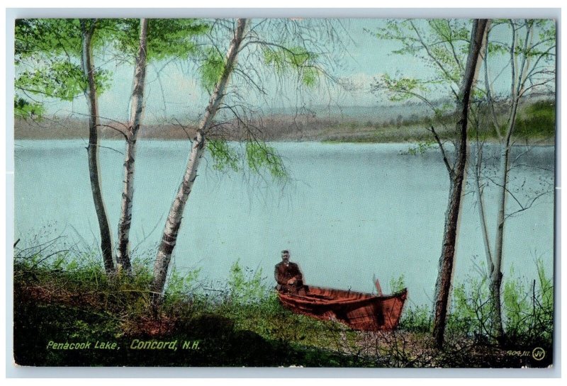 c1920s Penacook Lake Man In A Boat Concord New Hampshire NH Unposted Postcard
