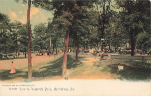 READING PA~VIEW IN RESERVOIR PARK-SWINGS~1900s ROTOGRAPH TINT PHOTO POSTCARD