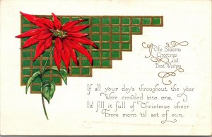 Postcard Poinsettia on gold and green background Fill it full of Christmas cheer