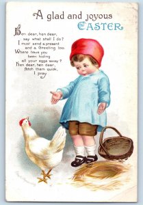 Ellen Clapsaddle Signed Artist Postcard Easter Little Boy And Chicken Hen 1915