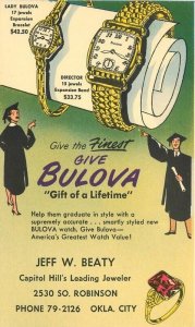 1930s Oklahoma City Bulova Watch Advertising Jeff Beaty Jeweler Postcard
