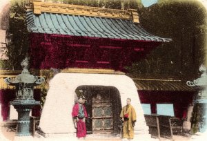 1904 China Postcard Two Monks In Front Of A Temple Gate pc2503