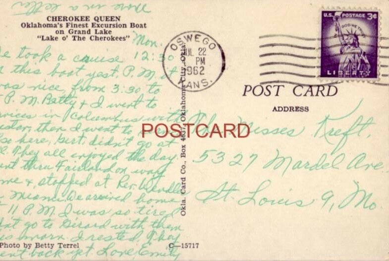 1962 "CHEROKEE QUEEN" Oklahoma's Finest Excursion Boat ON GRAND LAKE