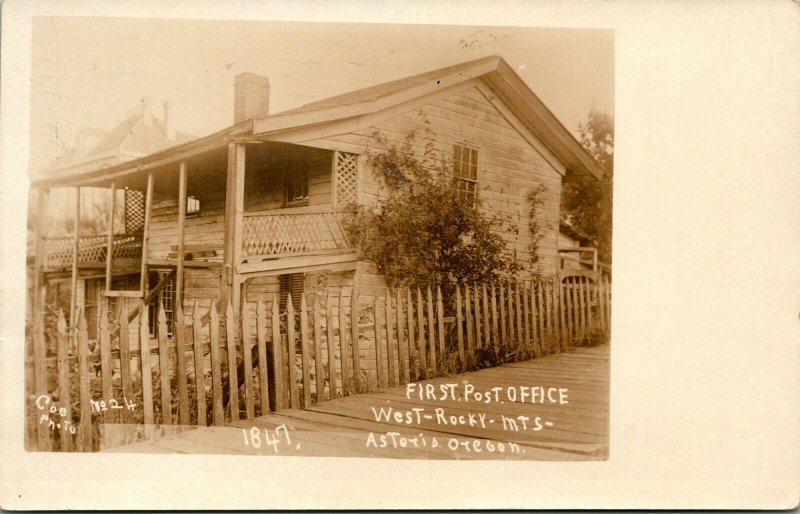 1908 Postcard RPPC - First Post Office West of Rocky Mountains Astoria OR Oregon
